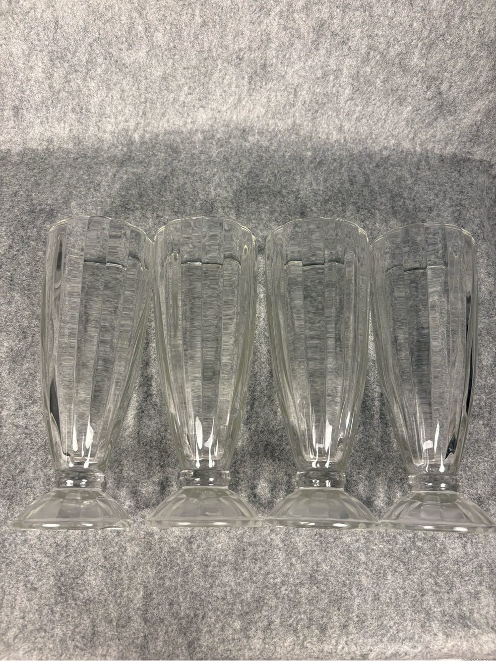 Set of 4 Clear Ribbed Footed Soda Fountain Milkshake Glasses